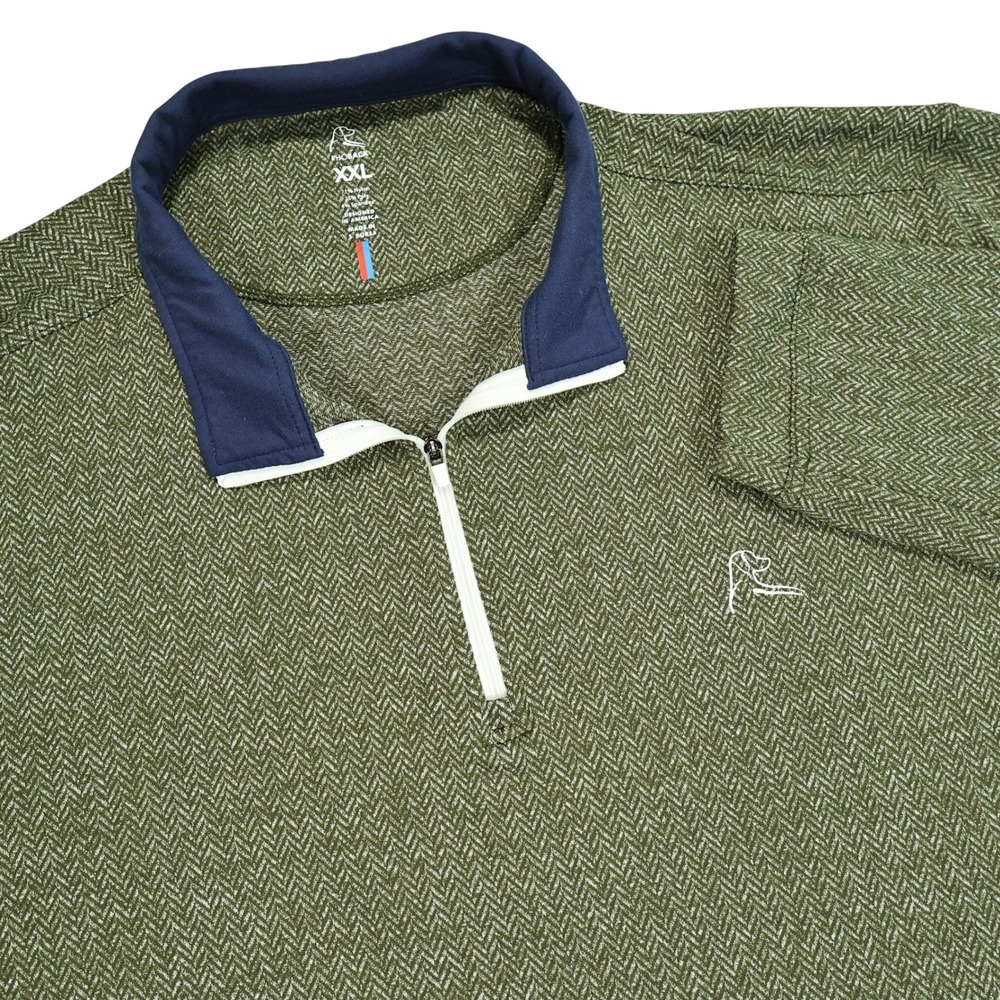 RHOBACK Men's XXL Olive Green Herringbone Quarter Zip Performance Golf Pullover